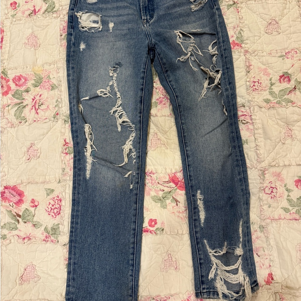 Flying Monkey Ripped Blue Ankle Jeans